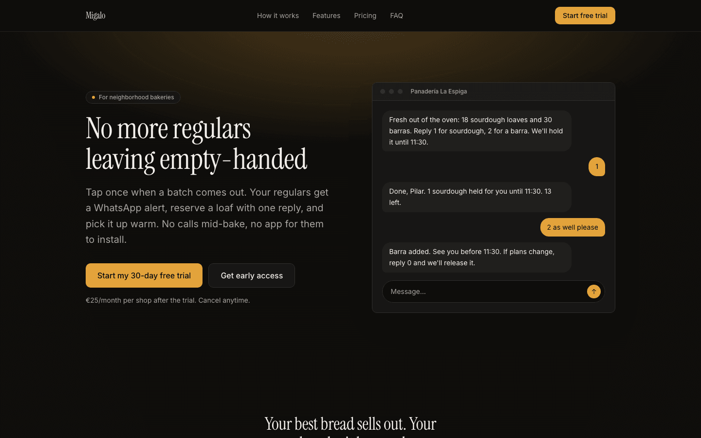 Migalo's landing page, as Ghostlaunch built it