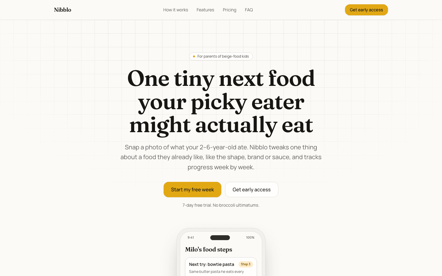 Nibblo's landing page, as Ghostlaunch built it