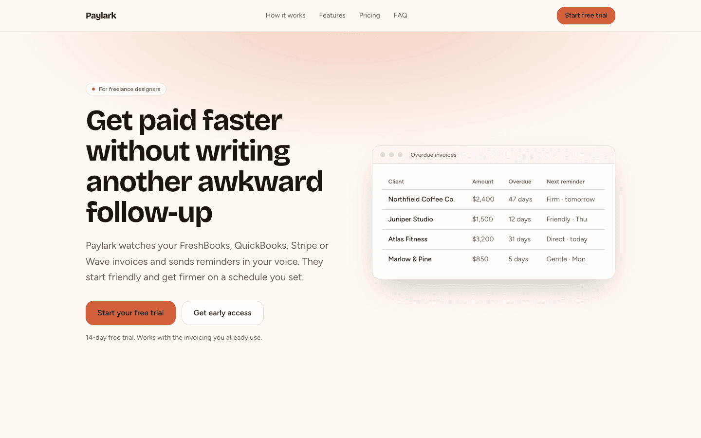 Paylark's landing page, as Ghostlaunch built it