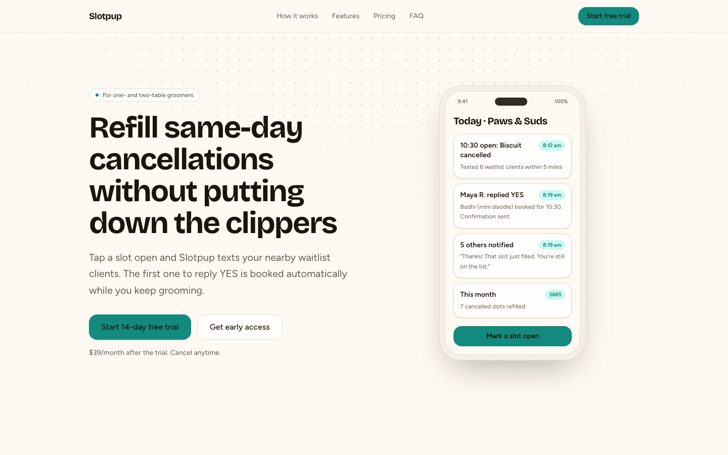 Slotpup's landing page, as Ghostlaunch built it